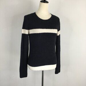 VINCE Long Sleeve Dark Blue Cream Stripe Italian Yarn Knit Pullover Sweater